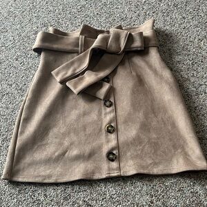 Amazon Taupe High-Waist Button-Front Mini Skirt with Self-Tie Belt